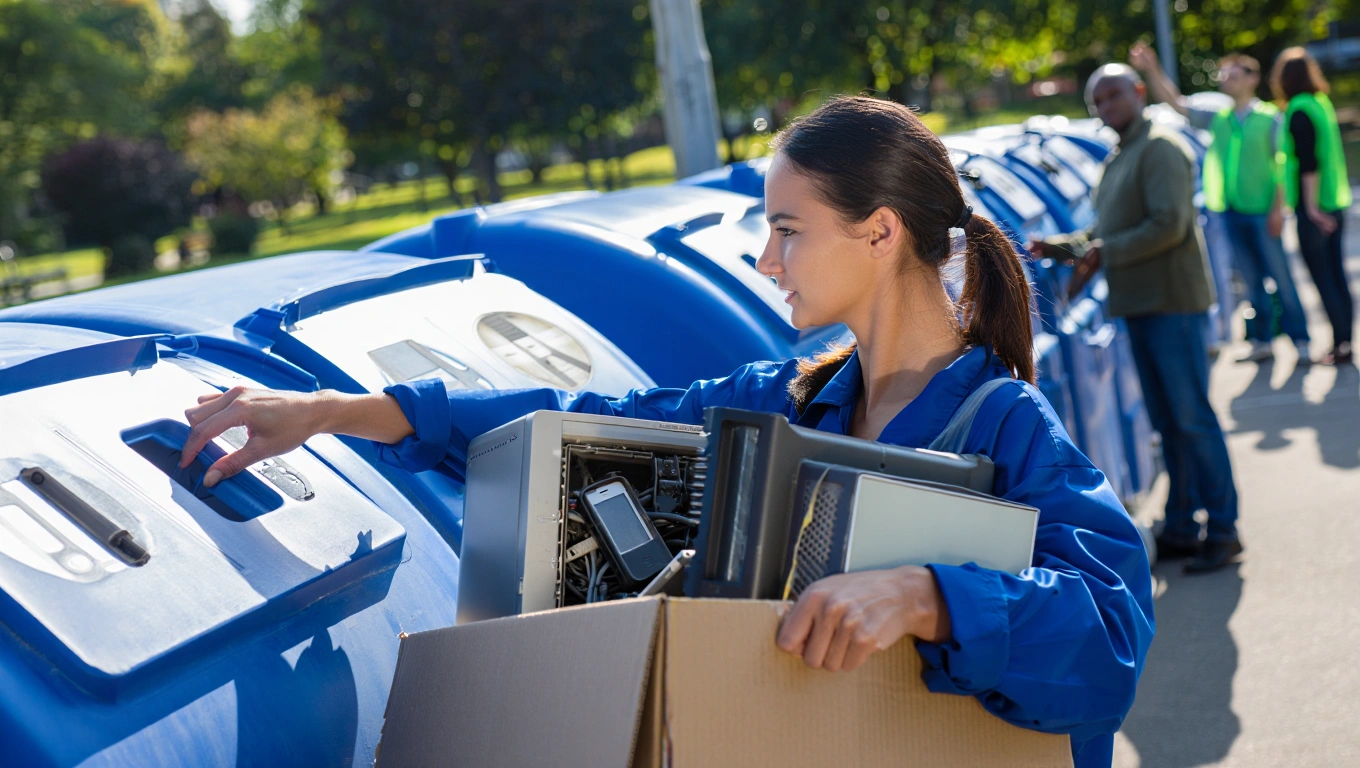 Person cleaning out electronics and recycling
